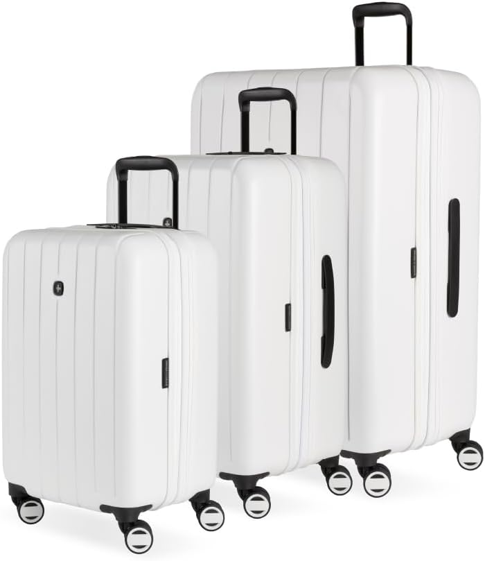 SwissGear Wanderlust Pro Lightweight Expandable Spinner, White, 3-Piece Set (20/24/28)