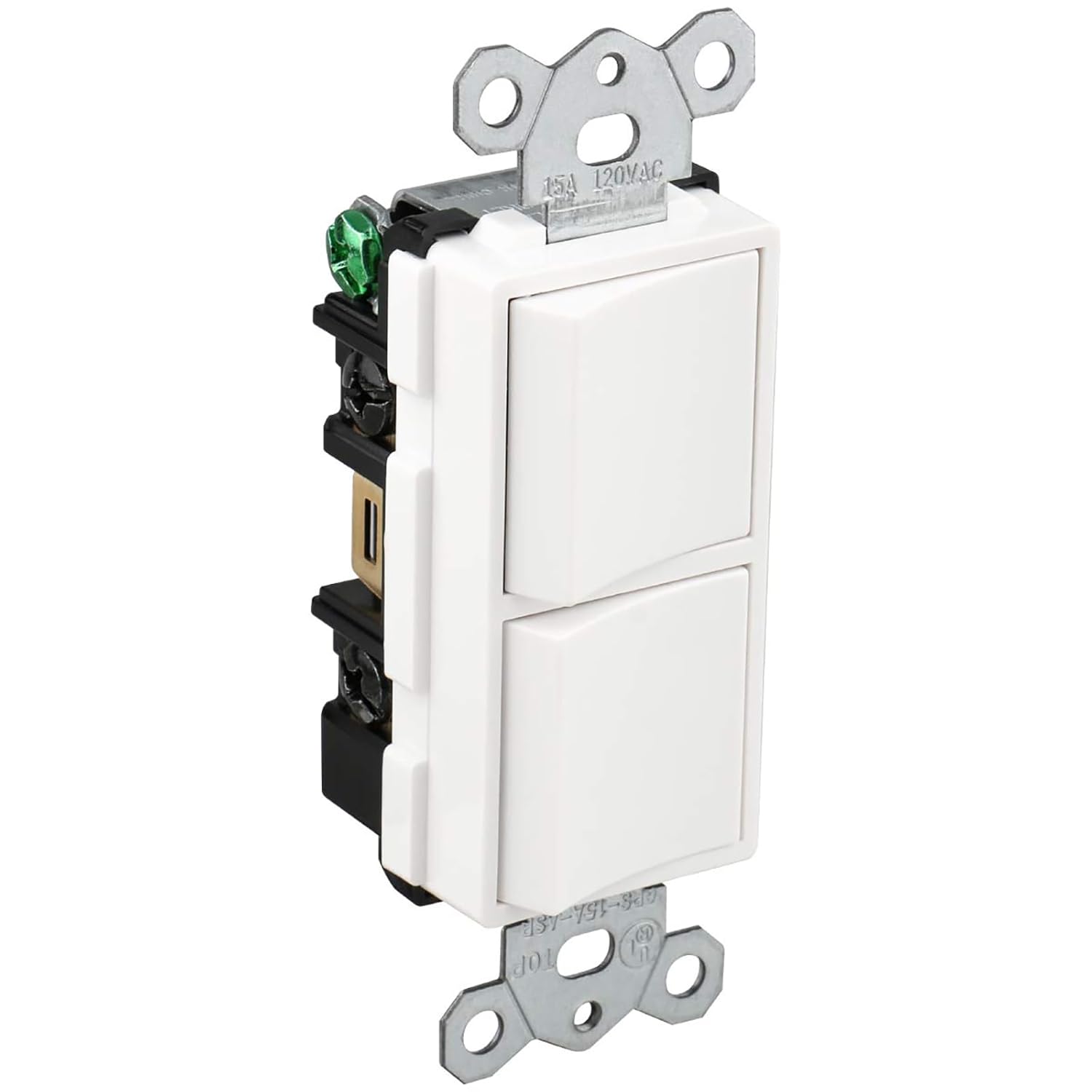 Baomain Decorator Rocker Light Switch, 15 Amp 120 V, Single-Pole AC Combination Switch, Commercial Grade, Grounding, UL & CUL Listed White