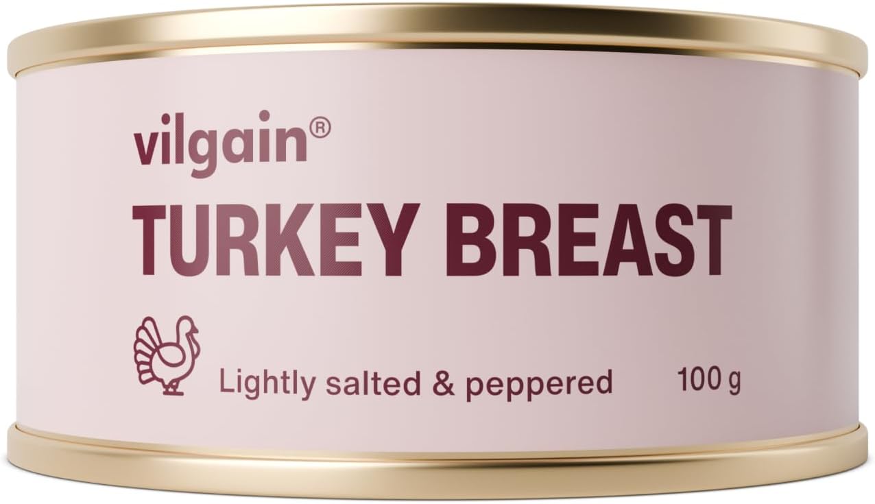 Vilgain Turkey Breast – R2E Succulent Poultry Meat, High Protein Low Fat Cuts from Ethical Farms, Perfect for Quick Meals, Sandwiches, Salads & More, 98% Turkey/Tin (100g)