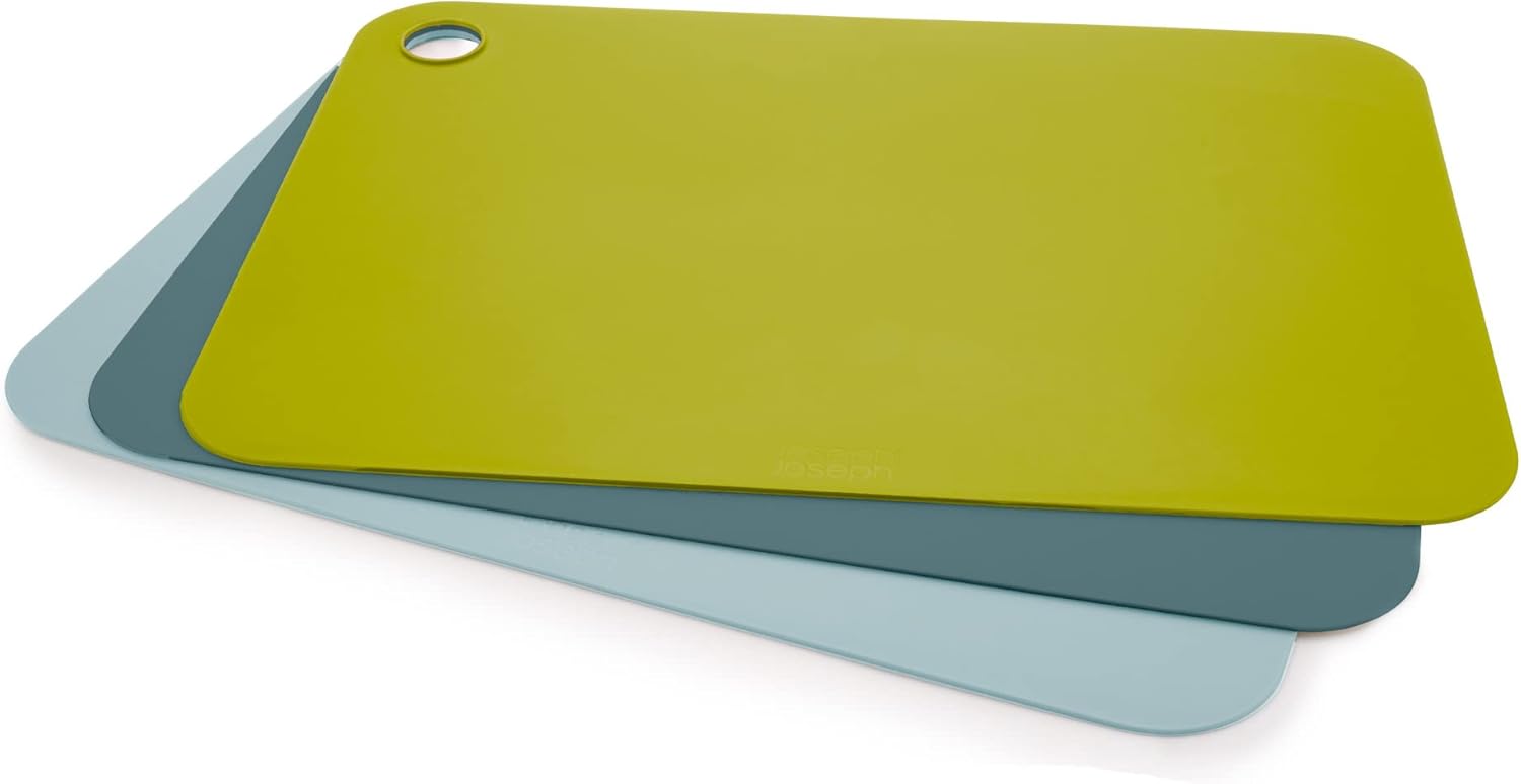 Joseph Joseph Duo Set of 3 Double-Sided Colour Coded Chopping Board Mat Set, Flexible, Easy to store, Dishwasher-Safe - opal