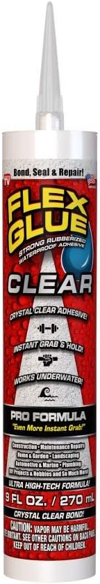 Flex Glue, Super Strong, Rubberized Waterproof Adhesive, Works Underwater, Use on Pools, Showers, Outdoors, Concrete, Brick, Pavers, UV Resistant, 9 oz Cartridge, Clear, 1-Pack