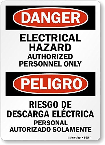 SmartSign "Danger - Electrical Hazard, Authorized Personnel" Bilingual Sign | 10" x 14" Plastic