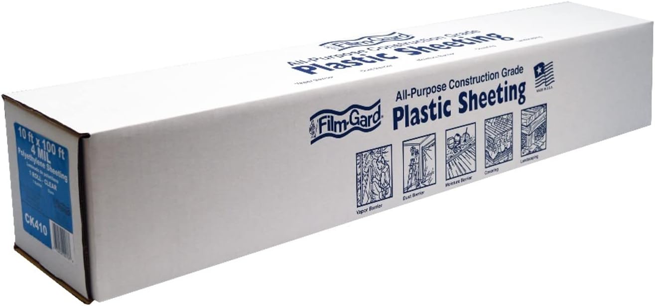 625922 Construction Plastic Sheeting 10' Width X 100' Length X 4 mil thick, Clear