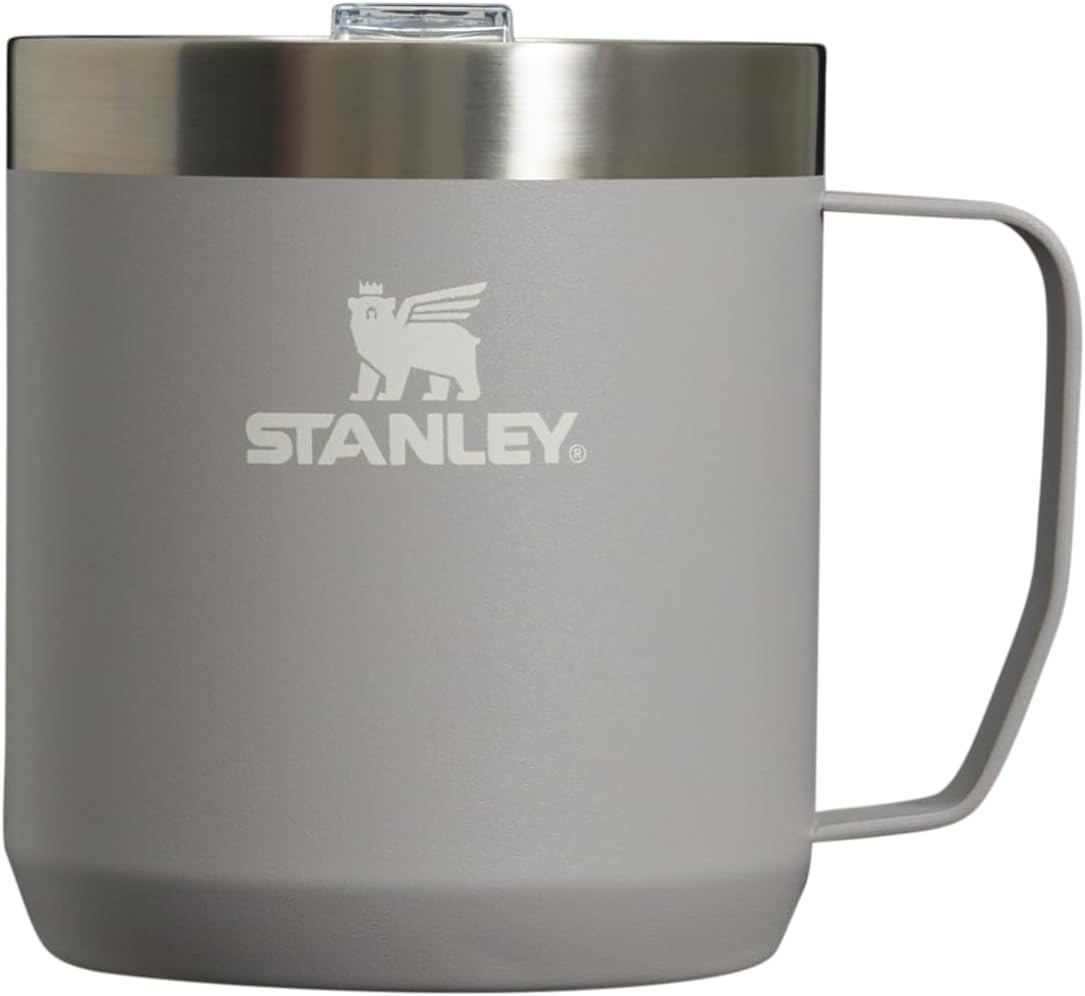 Stanley Stay-Hot Camp Mug 12 oz | Press Fit Drink Through Lid | Cup for Coffee, Tea and Drinks | Insulated Stainless Steel Coffee Mug | BPA-Free | Ash 2.0