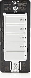 Leviton DT160-1LW Countdown Timer Switch for bathroom household lights, 10-20-30-60 min, No Neutral Required, Single Pole, 15A, 1/2HP/9.8A Fan/Motor, White, 15 Amp