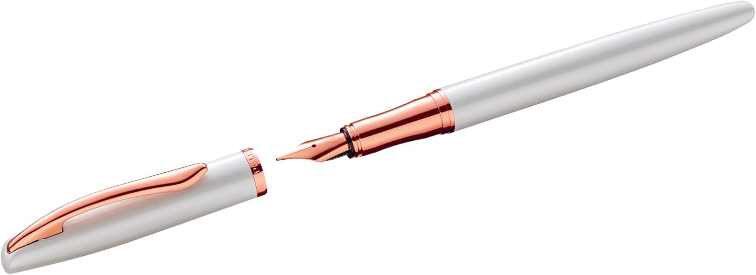 Pelikan Jazz Noble 821681 Fountain Pen Mother of Pearl (White) for Right-Handed and Left-Handed Users, Elegant Metal Cartridge Fountain Pen, Nib M, in Folding Box