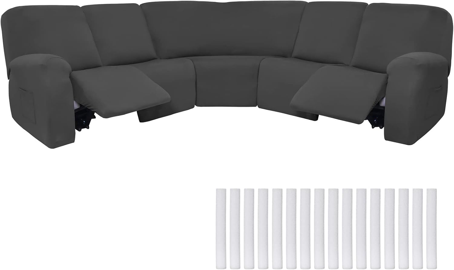 7 Piece L Shape Sectional Recliner Sofa Covers 5 Seat Sectional Couch Covers Milk Silk Velvet Stretch Reclining Sofa Cover Soft Elastic Sofa Slipcover Furniture Protector for Living Room, Dark Gray