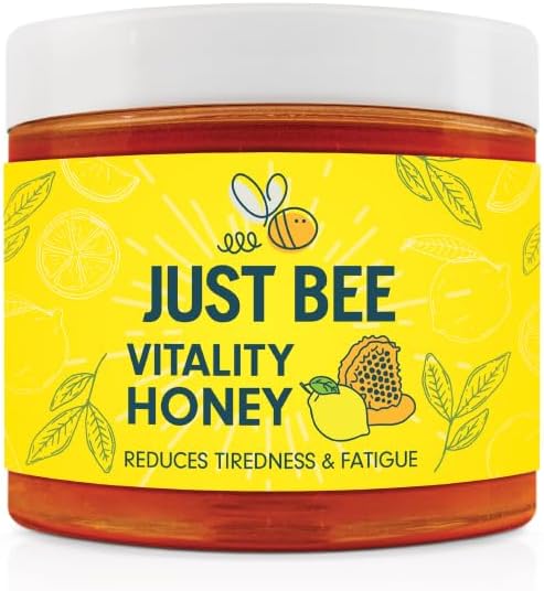 Just Bee Vitality Honey (260g) | With Ginseng, Lemon Extract & Vitamins B1-B12 | Raw and Unpasteurised | Vitamin Rich | Helps Reduce Tiredness & Fatigue
