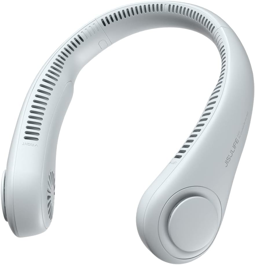 JISULIFE Portable Neck Fan, Hands-Free Bladeless, 5 Speeds, 4000 mAh Battery Operated Wearable Personal Fan, Twistable, Rechargeable, Gift for Women Men-Grey