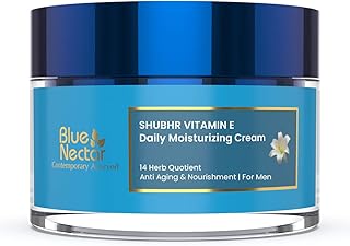 Blue Nectar Mens Face Moisturizer Cream with Plant Based Vitamin E & Vitamin C for Collagen | Daily Moisturizing, Day & Night Anti Aging & Wrinkle Cream for Men (14 Herbs, 1.7 Oz)