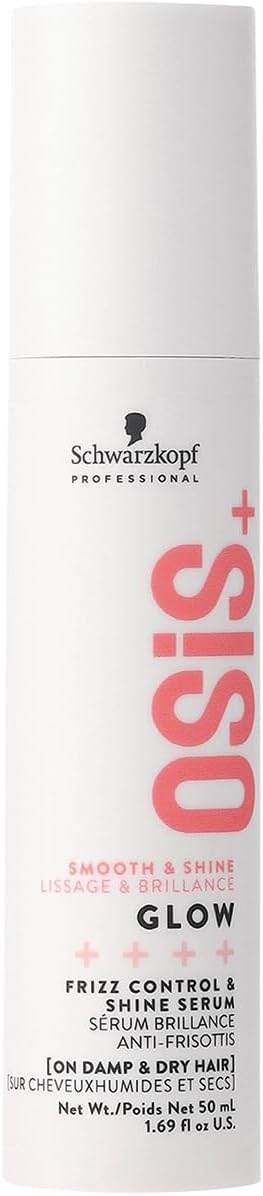Schwarzkopf Professional OSiS Glow Anti Frizz Shine Serum Silicone Free Heat Protection For Rough Dull Hair Easy Combing Improved Manageability Lightweight 50 ml