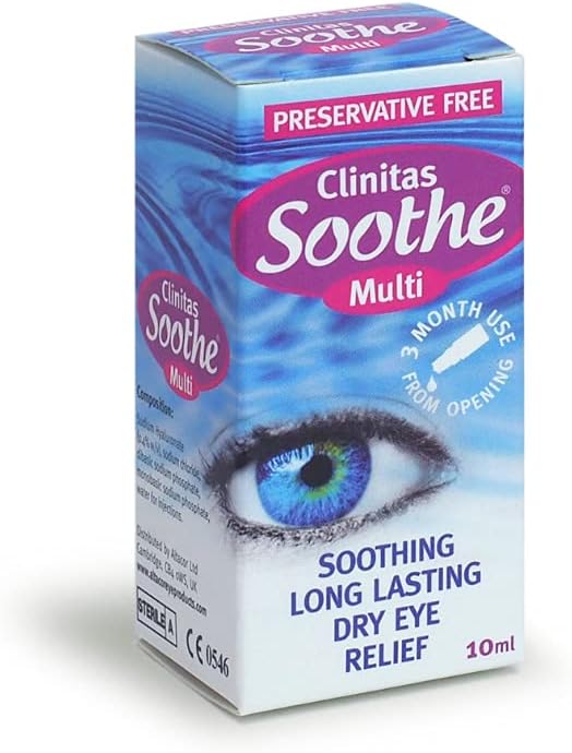 Clinitas Soothe Eye Drops for Dry Eye. Suitable for Contact Lens wearers and Preservative Free for The Relief of Dry and Gritty Eyes.