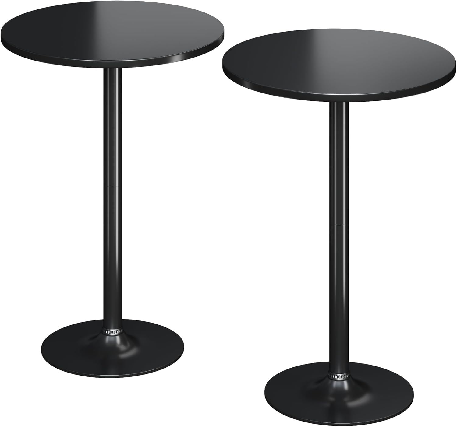 Flamaker Round Bistro Pub Table 2 Pack Modern Style Metal Base MDF Top Cocktail Bar Table Counter Bar Height for Pub, Dining Room, Party (Black)