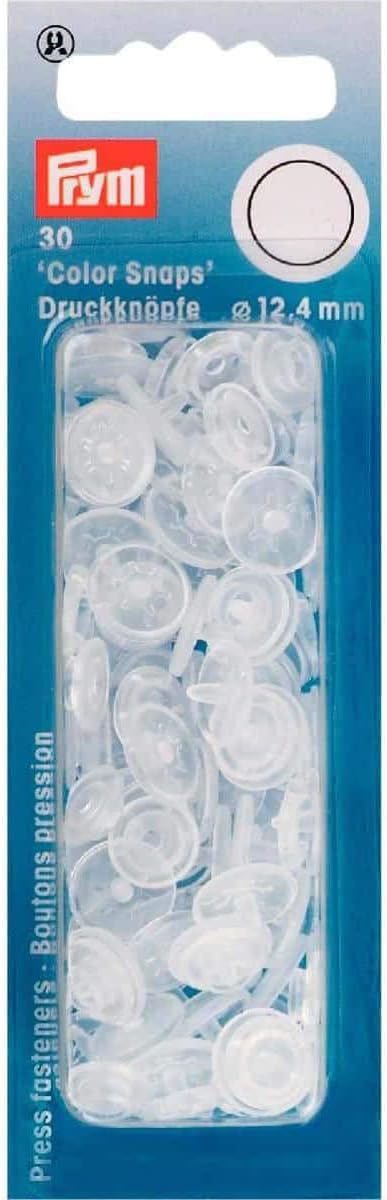 Prym Matt Round Non-Sew ColorSnaps Snap Fasteners, Plastic, Transparent, 12.4 mm, 30-Piece