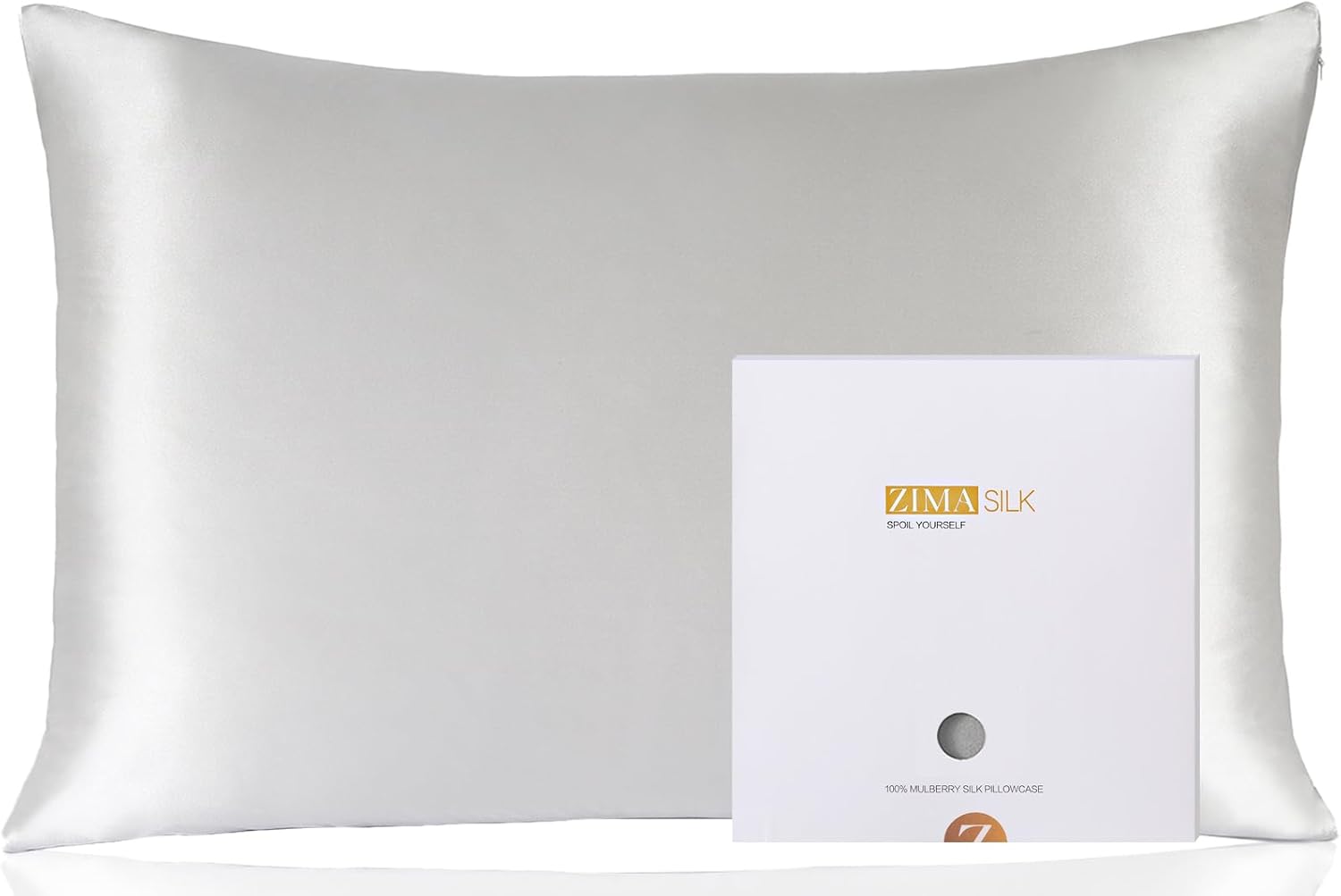 ZIMASILK 100% Pure Mulberry Silk Pillowcase for Hair and Skin Health,Soft and Smooth,Both Sides Premium Grade 6A Silk,600 Thread Count,with Hidden Zipper,1pc (King 20''x36'',Light Grey)