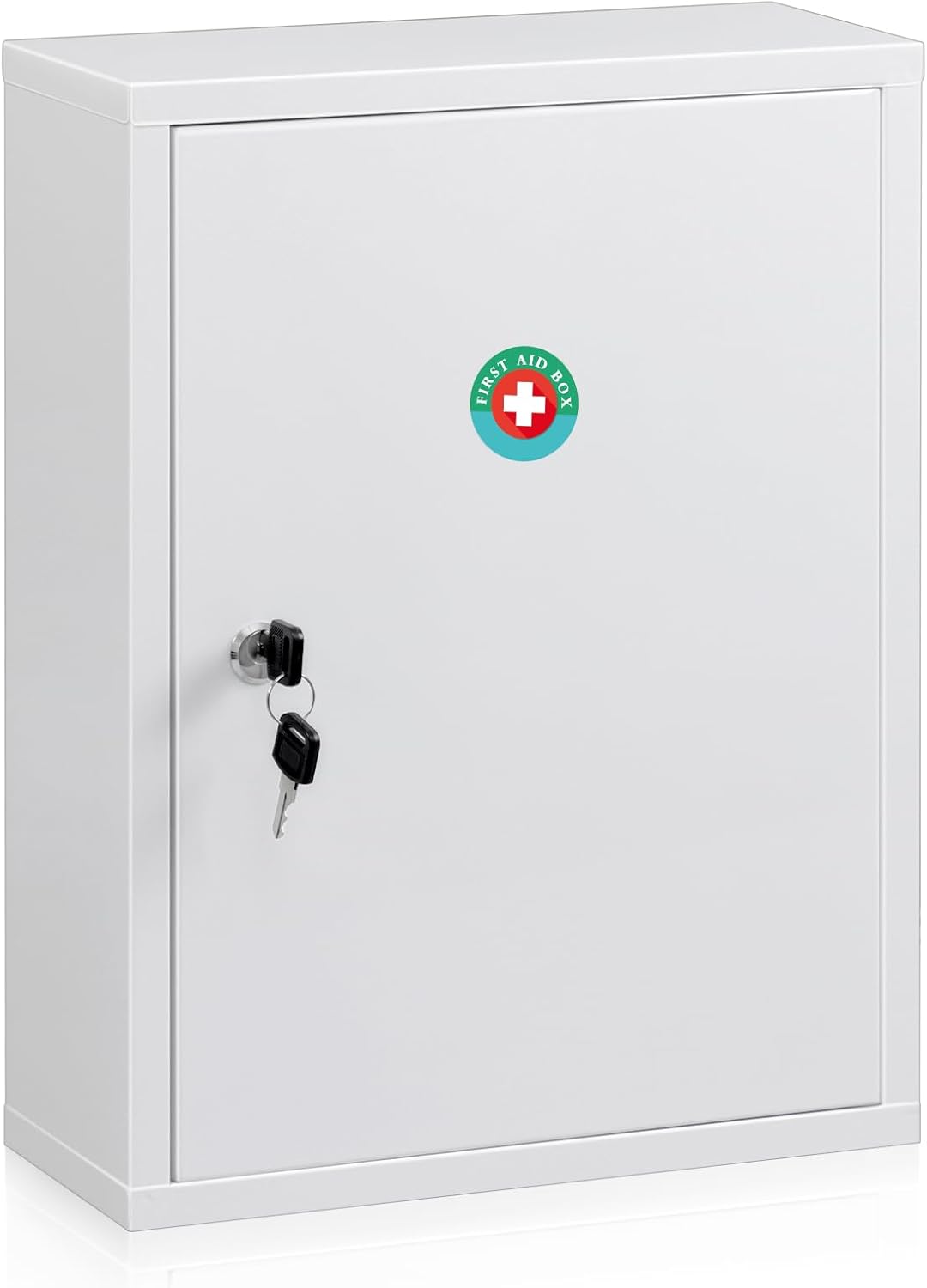 KYODOLED Wall Mount Medicine Cabinet, Large Capacity First Aid Wall Cabinet for Bathroom, Locking Medicine Cabinet with Key, Secure Steel Lock Box for Medication, White