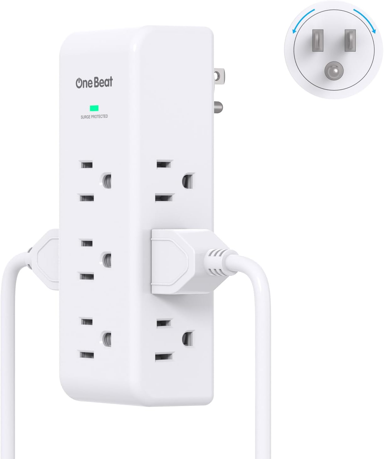 Surge Protector Outlet Extender with Rotating Plug, 9 AC Multi Plug Wall Outlet Expander, 1800J Wall Charger, 3-Sided Power Strip Electrical Plug Adapter Outlet Splitter for Home Office College Dorm