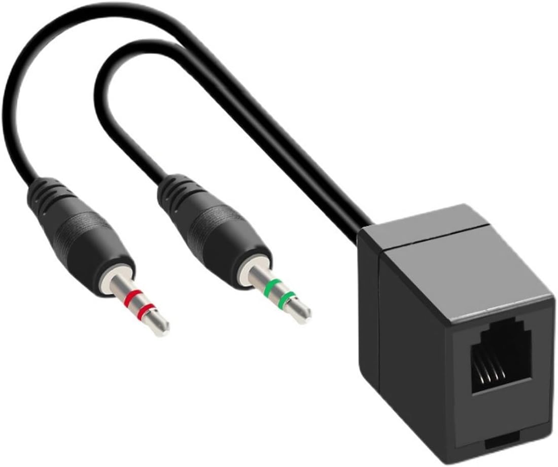 RJ9 To Dual 3.5mm Headset Converter Cable,Telephone Adapter, PC/Mobile Compatible