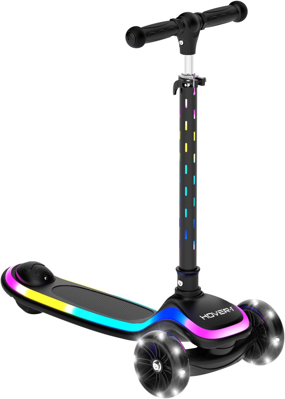 Hover-1 Chroma Folding Kick Scooter for Kids with Multicolor Wheel Lights, 3” Front Wheels, Rear Foot Brake, and 110 LB Weight Capacity