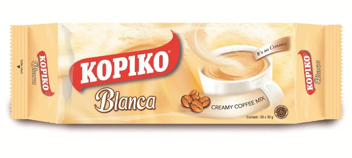 Kopiko Creamy Blanca Long Pack 3 in 1 Instant Coffee Mix 30 Bags, 30g
