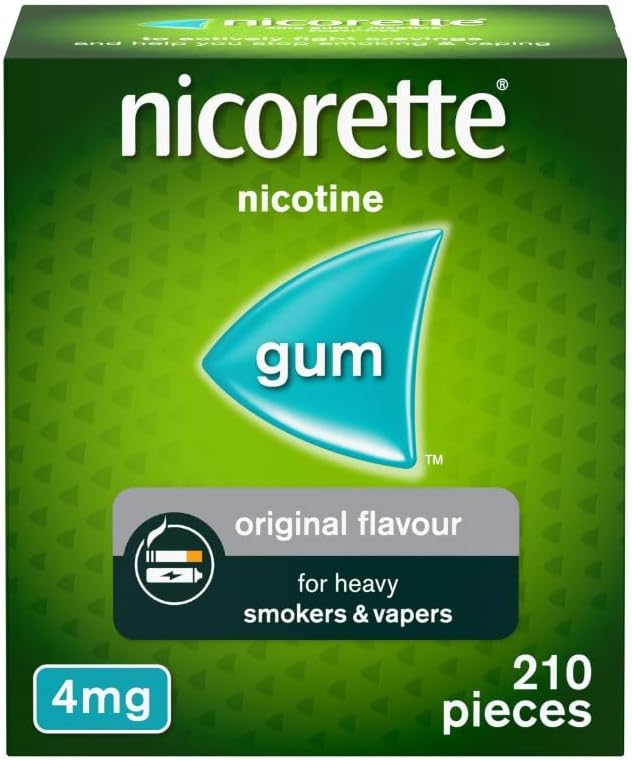 Nicorette 4mg Gum Original Flavour (210 Pieces), Discreet Stop Smoking and Stop Vaping Aid to Help you Quit For Good, Tackle Cravings and Withdrawal Symptoms, Nicotine Gum (Quit Smoking or Vaping)