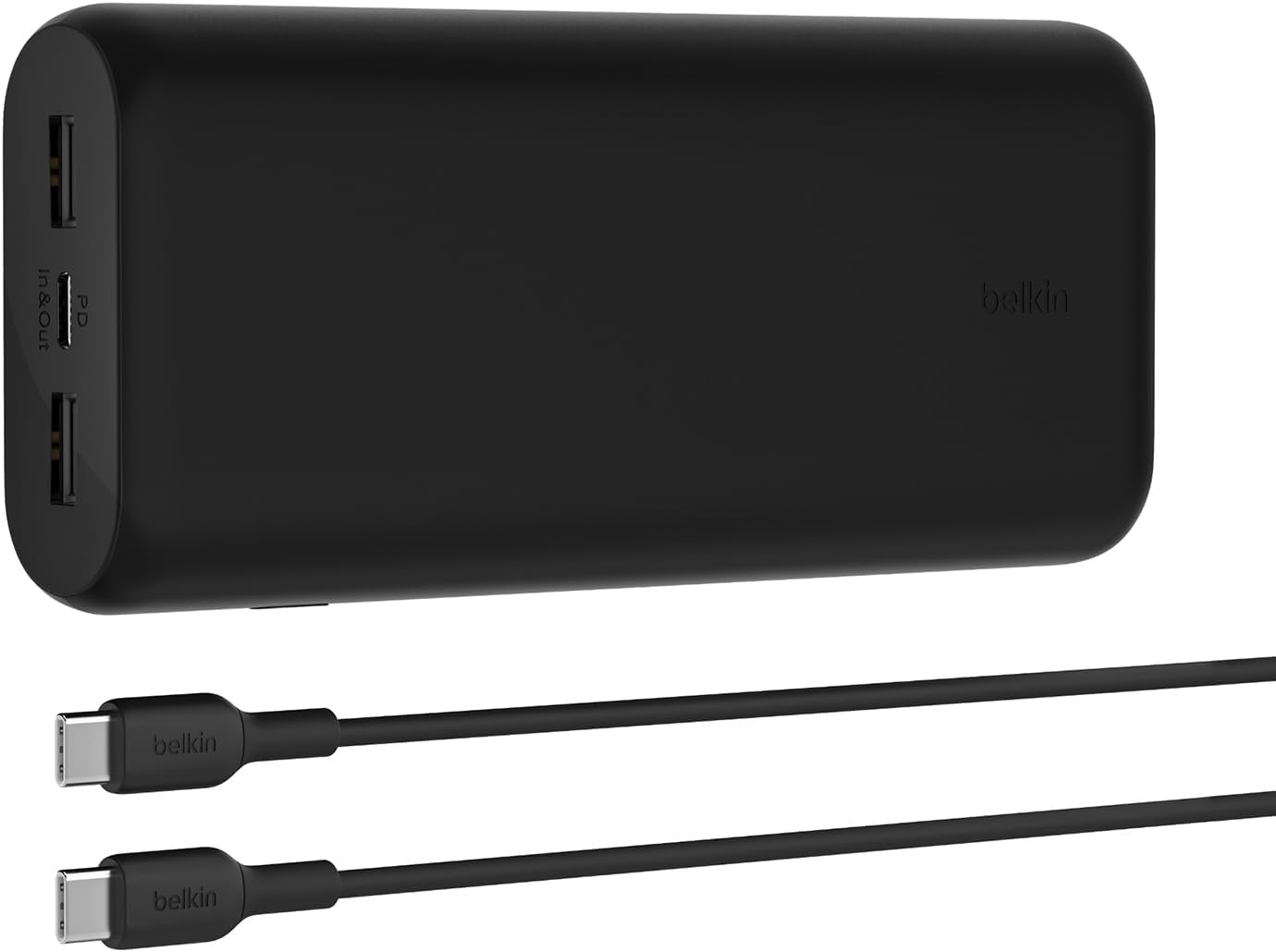 Belkin BoostCharge 3-Port Compact Power Bank 20K with PD 20W, Portable Charger for iPhone 16, 15, 14, 13, AirPods, Samsung Galaxy, Pixel and More, Travel-Friendly Design with USB-C to USB-C Cable