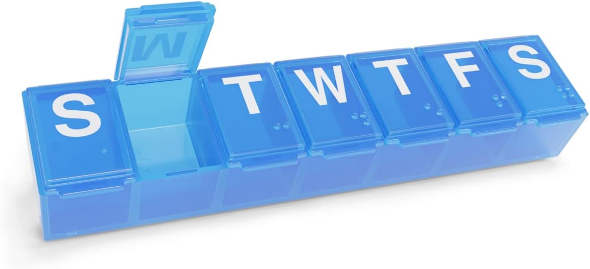 EZY DOSE Weekly (7-Day) Pill Organizer, Medicine Planner, Vitamin Organizer Box, Case for Supplements and Fish Oils, Convenient and Easy to Use Medium Compartments, Travel Friendly, Blue, BPA Free