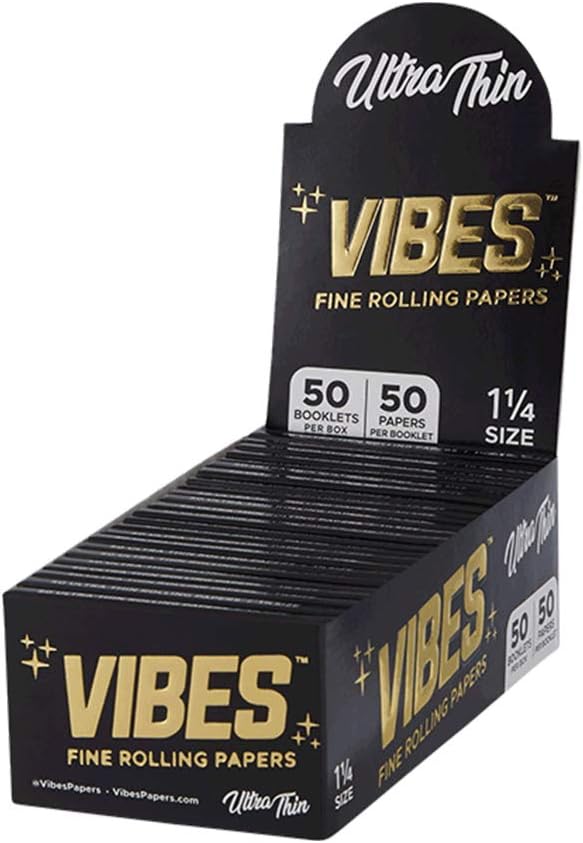 Vibes Rolling Papers 1.25 (1 ¼) - Ultra Thin, 50 Count Display Box 50 Sheets Per Pack Natural Hemp Paper and Arabic Gum, Chlorine Free Technology…