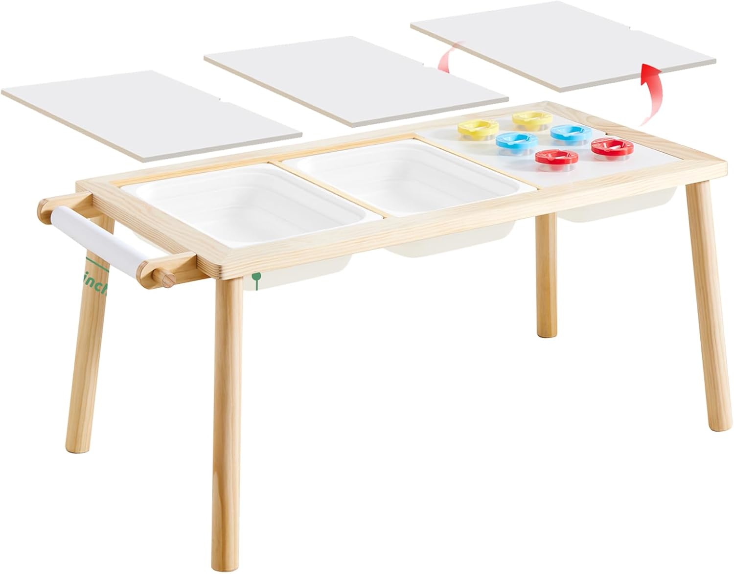 Beright 8 in 1 Children's Table, Play Sand Indoor Sensory Table, Kids Art Table Drawing Table with Paper Roll & Paint Cups, with 3 Large Storage Bins, Upgrated