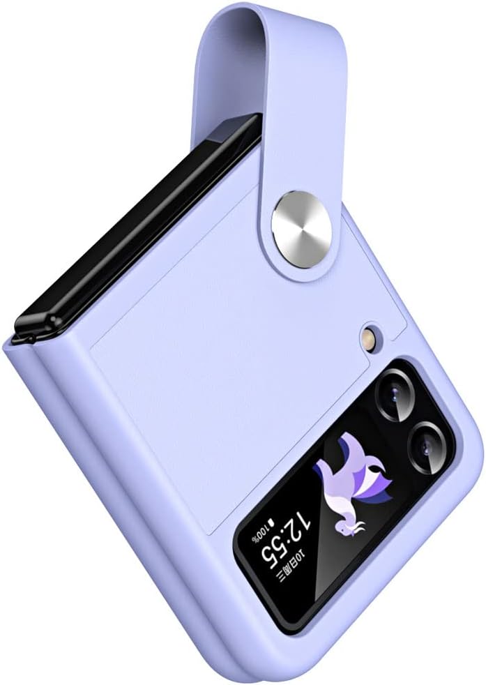 TECHGEAR for Samsung Galaxy Z Flip 4 / Flip 3 Case, Z Flip 4/3 Leather Case with Leather Finger Holder, Hard PC Shockproof Protective Bumper Case for Samsung Z Flip3 & Z Flip4, Purple