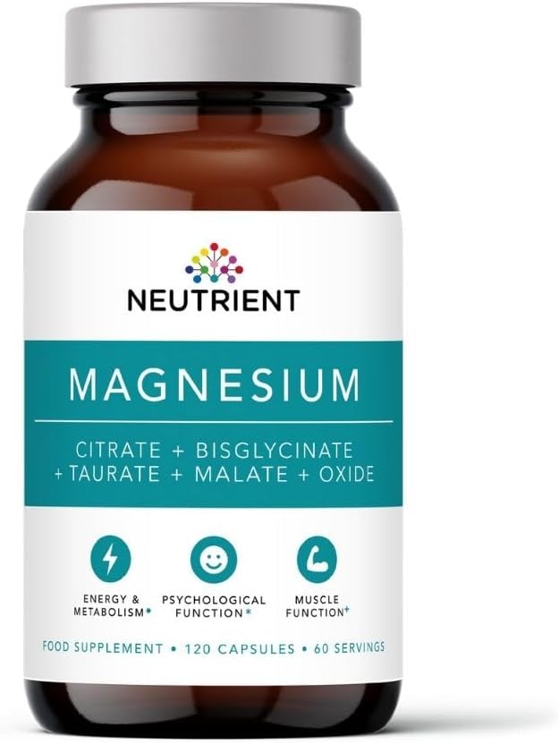 Neutrient Magnesium Complex Supplements - 120 Capsules Containing Four Powerful Bioactive Chelates Including Magnesium Taurate, Glycinate, Citrate and Malate