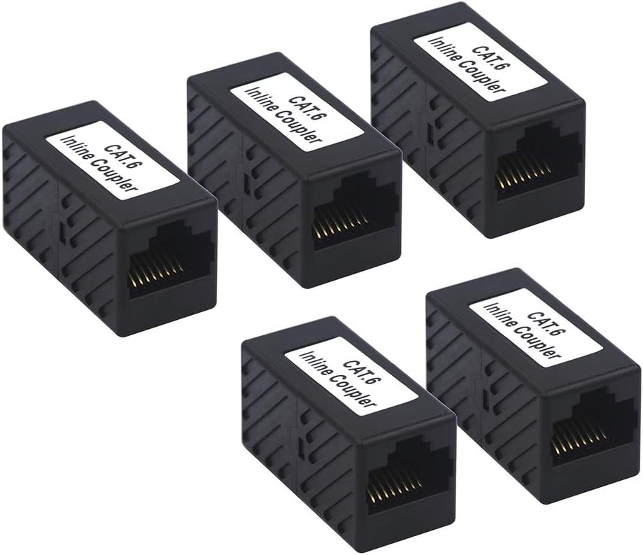 VCE RJ45 Coupler, Cat6 Ethernet Cable Connector Female to Female 5 Pack for Cat6/Cat5e, Network Extender Joiner in Black