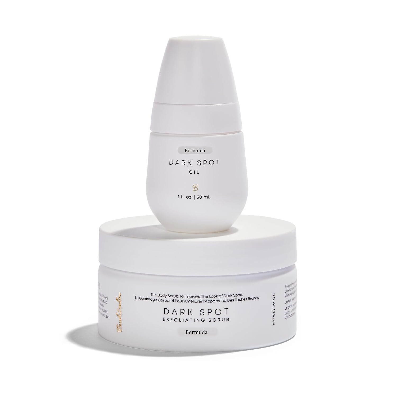 Bushbalm Dark Spots and Ingrown Hair 2 Step Routine - Rejuvenate and Nourish - Ingrown Hair Oil (30 ml) and Exfoliating Scrub (236 ml) - Bermuda
