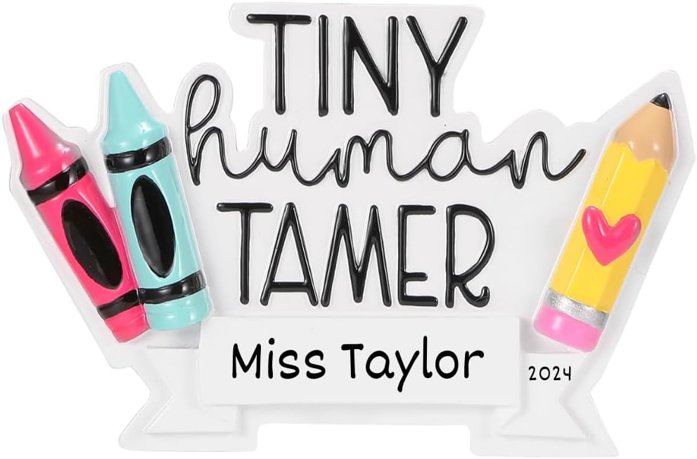 Hand Personalized Christmas Ornament for Teachers, Daycare Providers & Babysitters – Custom with Name & Year, Perfect Appreciation Keepsake - Gift Box Included (Tiny Human Tamer)