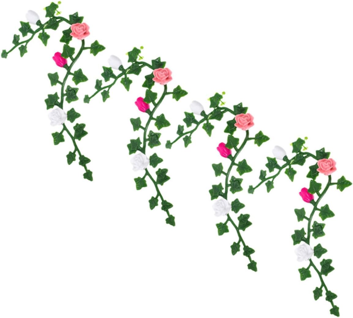 VICASKY 4pcs Dollhouse Flower Vines Garden Decoration Faux Roses Hanging Flowers for Miniature Dollhouse Scenes Easy to Maintain Aesthetic Accessories for All Ages