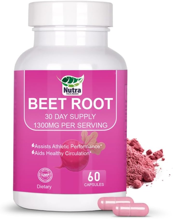 Beet Root Capsules - 1300mg Beetroot Powder Capsules for Natural Energy - Beetroot Supplement Supports Blood Pressure, Athletic Performance, Digestive, Immune System (Non-GMO & Gluten Free)
