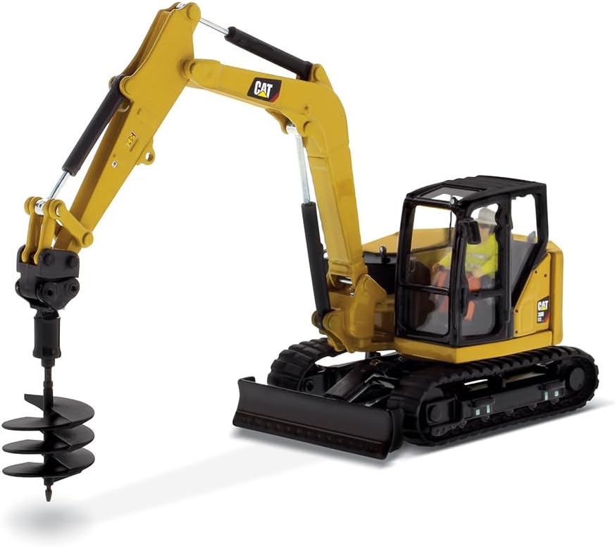 Diecast Masters CAT Caterpillar 308 CR Next Generation Mini Hydraulic Excavator with Work Tools and Operator High Line Series 1/50 Model 85596