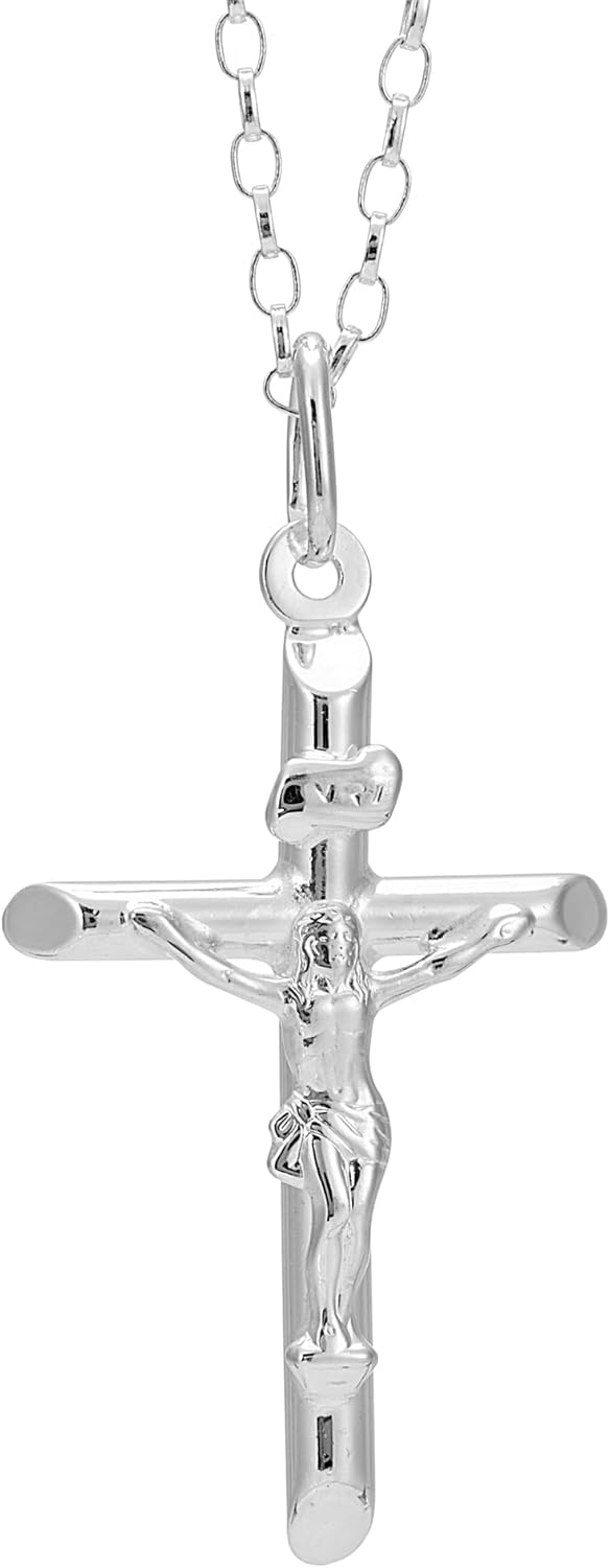 Alexander Castle 925 Sterling Silver Cross Necklace for Women - Silver Crucifix Necklace Pendant with 18" Sterling Silver Chain & Jewellery Gift Box - 32mm x 20mm