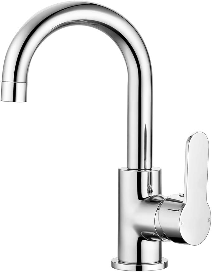 Funime Modern Basin Taps Mixers Bathroom Sink Taps Chrome Single Lever Swivel Basin Mixer Tap with UK Standard Fittings