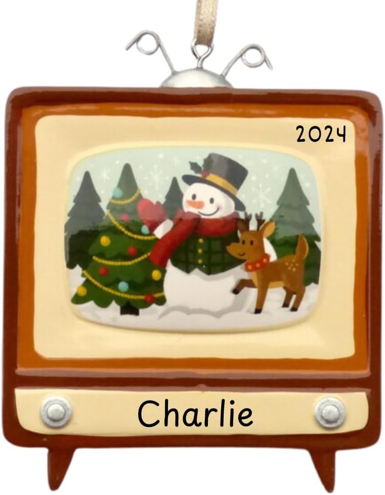 Vintage Retro Style Custom Personalized Christmas Ornaments - Holiday Tree Decoration with Gift Box - Unique Nostalgic Keepsake for Him, Her, Family, or Friends (TV Set)