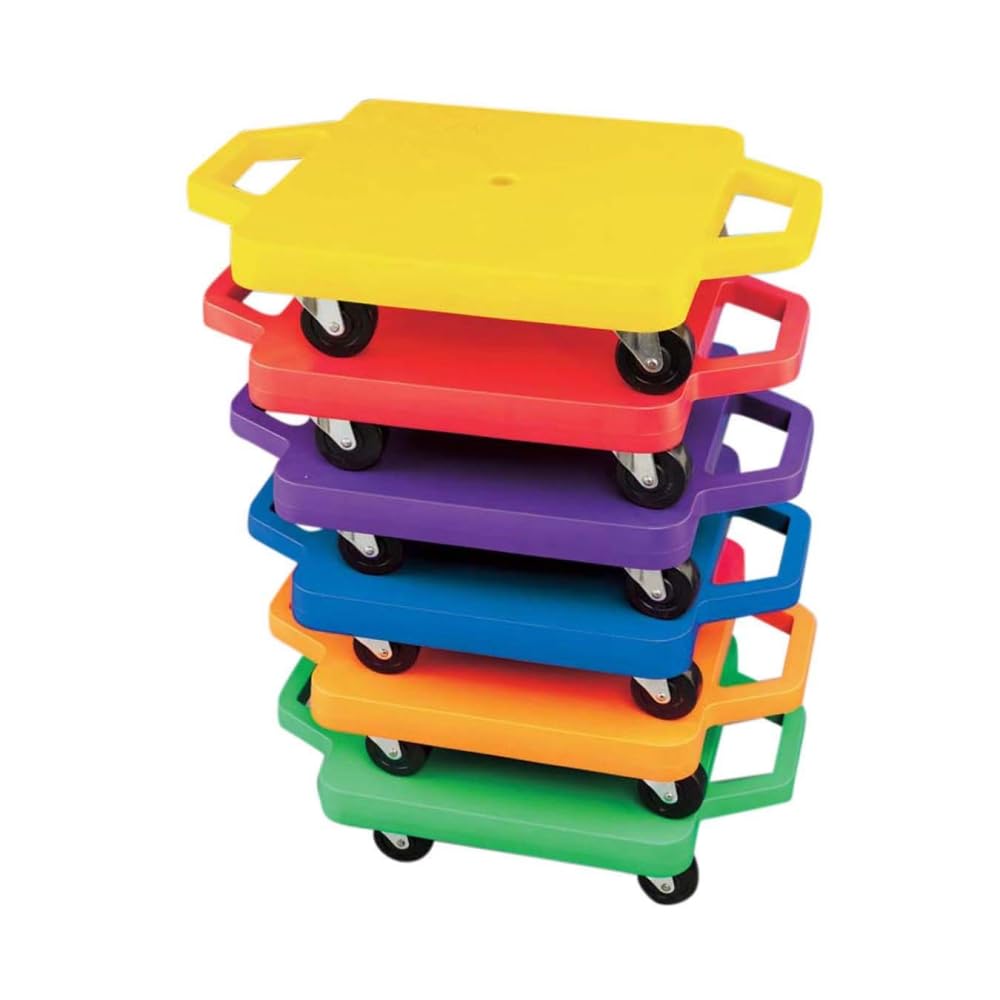 S&S Worldwide 16" Scooters. Set of 6 Different Colored Scooters with Smooth Rolling, Non-Marring 2" Casters. Durable HDPE Plastic Base with Built in Hand Protectors. Perfect for PE Class.