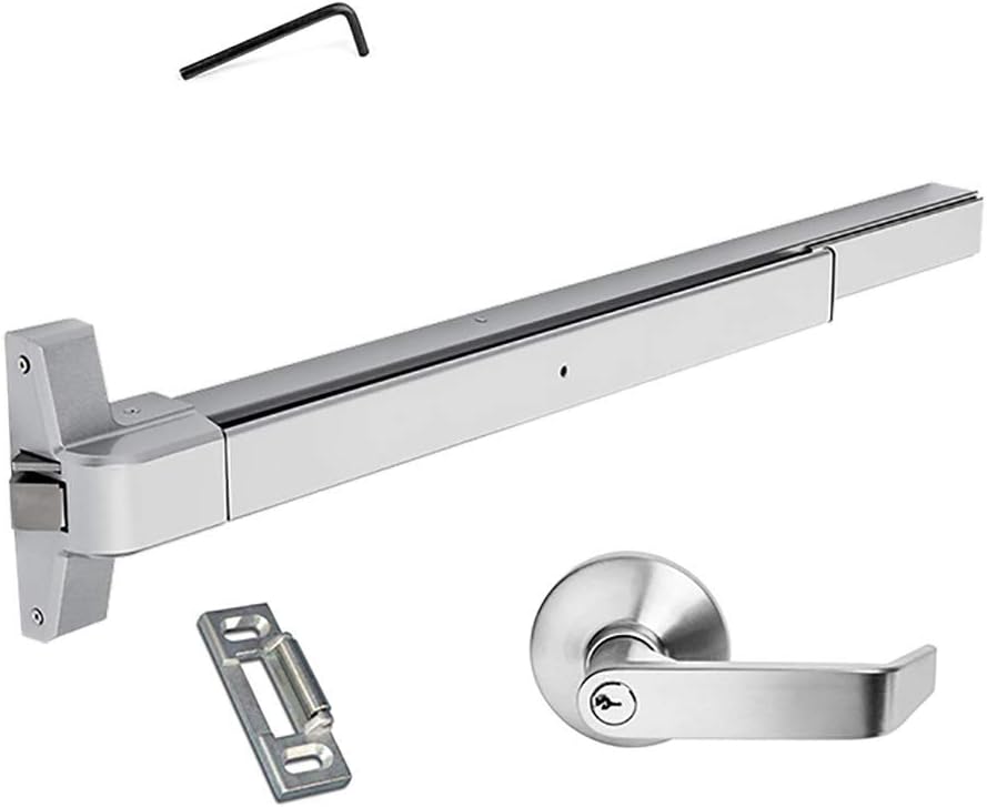 Dynasty Hardware Push Bar Panic Exit Device for Emergency Exit Doors Painted Aluminum, with Exterior Lever Handle