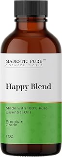Majestic Pure Happy Essential Oil Blend | 100% Pure Premium Grade Oil Blend for Positivity, Stress Relief | Grapefruit, Patchouli, Lemon Essential Oil for Diffusers & Aromatherapy | 1oz