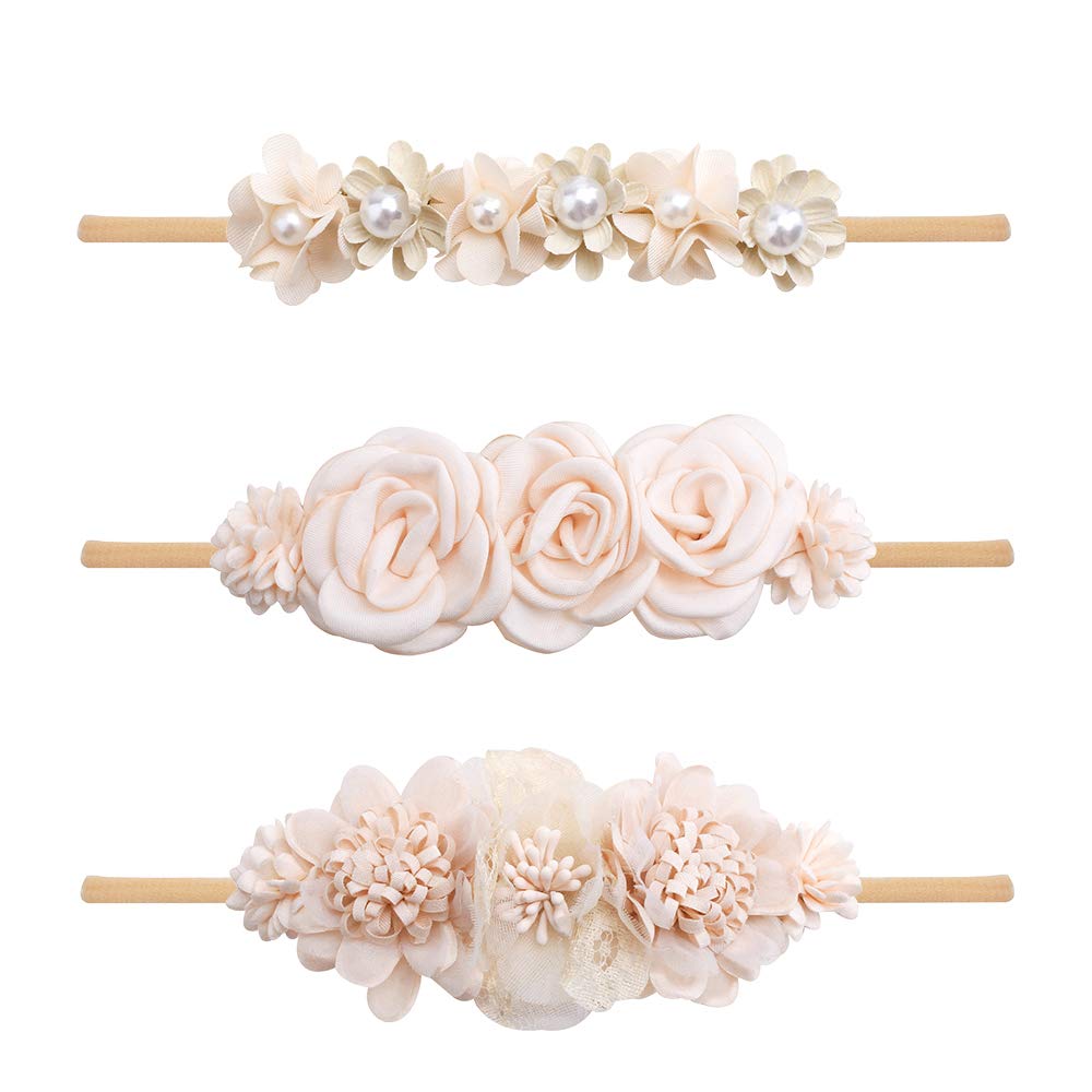 Baby Headbands Set Flower Hair Bows Accessories-Elastic Hair Band Crown FLoral Wraps Birthday Gifts for Girls Newborn Infant Toddler 3Pcs
