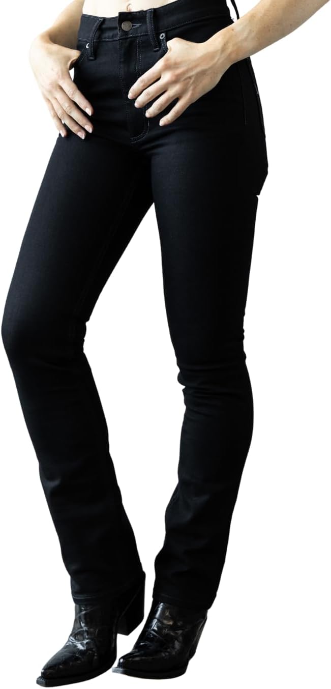 Kimes Ranch Women's Sarah Casual Durable Western High Rise Waist & Slim Bootcut Black Tri-Blend Denim Jeans