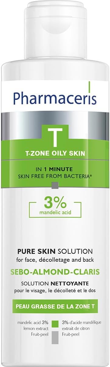 Pharmaceris T Sebo-Almond-Claris, Face Cleanser for Acne Skin, Back and Neckline Cleanser, Bacteriostatic Cleansing Fluid, Almond Acid, Lemon Extract - 190 ml