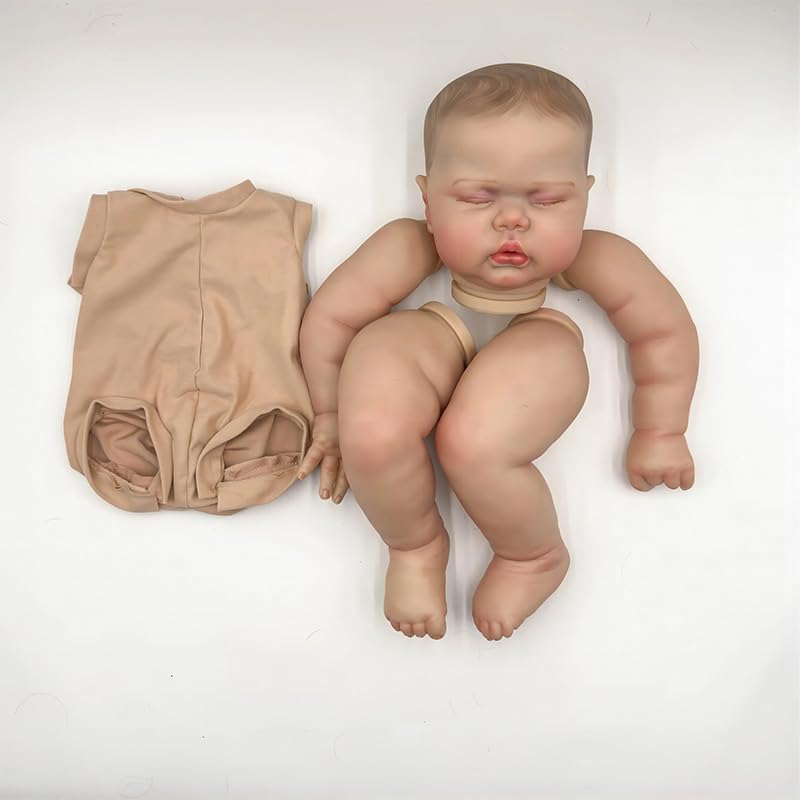 iCradle 24Inches Hand Draw Hair Already Painted Kits Realistic Reborn Baby Doll Parts with Detailed Painting Veins Lifelike Newborn Asleep Doll Kits Cloth Body Included (Kit DIY Pickle)