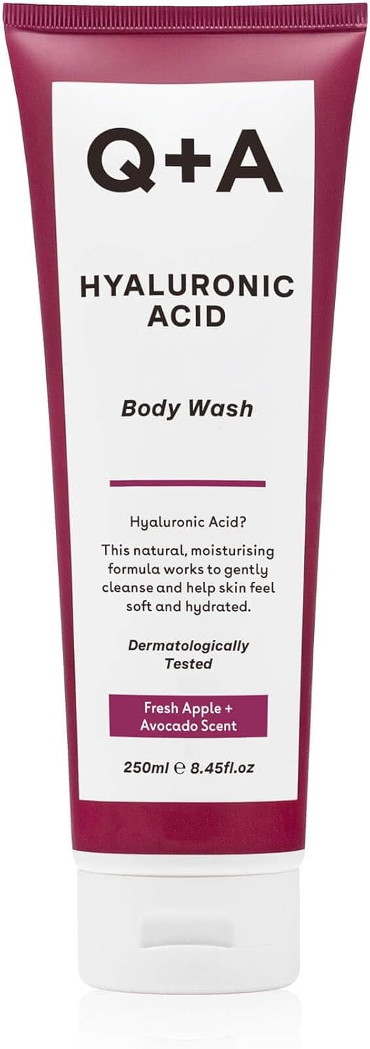 Q+A Hyaluronic Acid Body Wash (250ml), Nourishing Body Care, Sensitive Shower Gel, Gel Cleanser for Sensitive Skin, Deep Moisture with Saccharide Isomerate, Fresh Apple & Avocado Scent