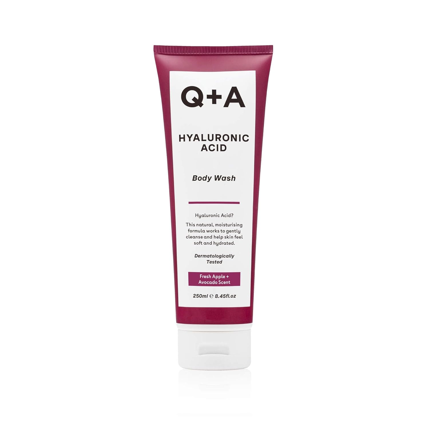 Q+A Hyaluronic Acid Body Wash (250ml), Nourishing Body Care, Sensitive Shower Gel, Gel Cleanser for Sensitive Skin, Deep Moisture with Saccharide Isomerate, Fresh Apple & Avocado Scent