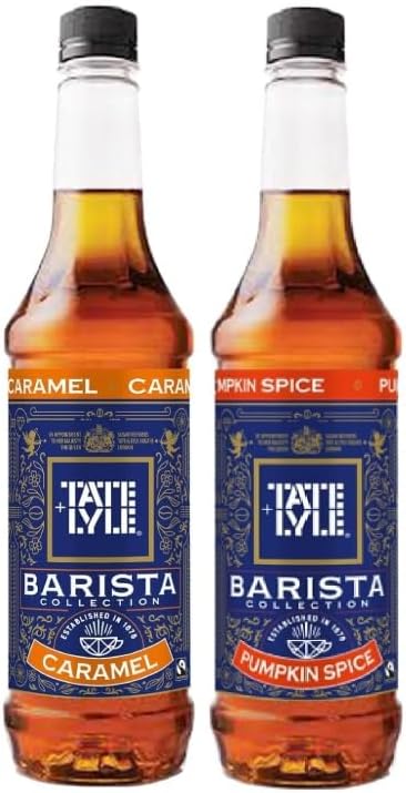 Tate & Lyle Caramel & Pumpkin Spice Syrup Variety Pack 750ml Each (Pack of 2) – Fairtrade – Vegan & Vegetarian Friendly – Syrup for Coffee Hot Drinks & Cold Beverages